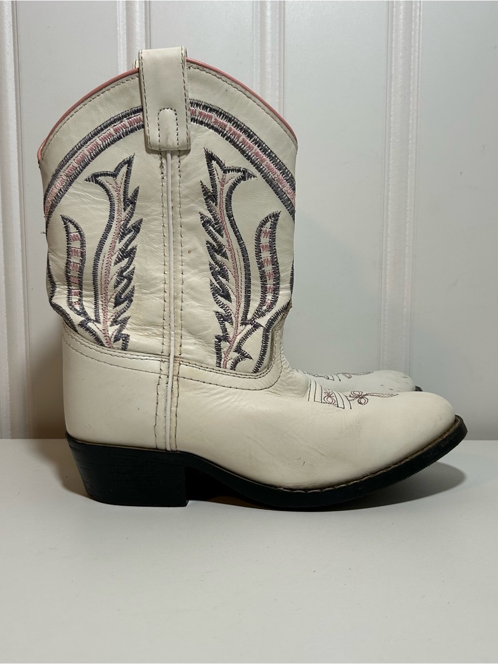 Shyanne white leather Pink purple Stitching cowboy western boots kids 3